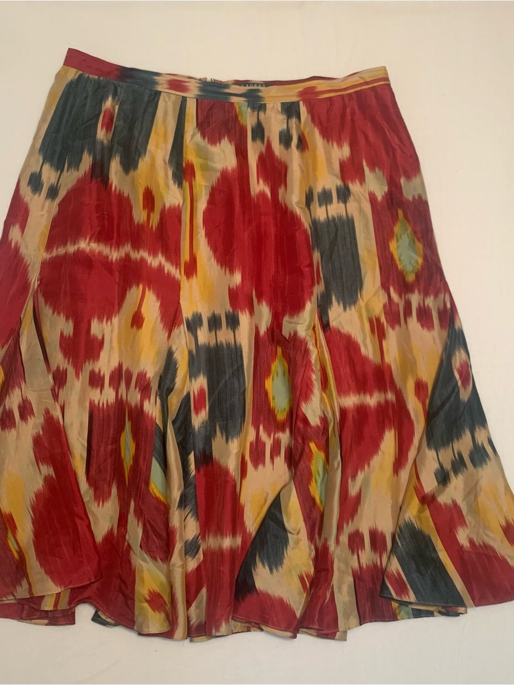 Ralph Lauren Vintage Ikat Western Silk Resist Dye Print Pleated Skirt Size 16W